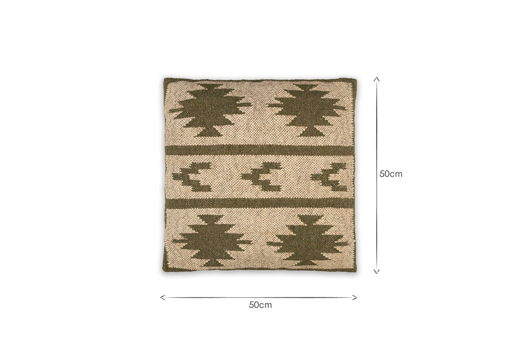 Housse de coussin Bhumi en laine et jute - Vert mousse