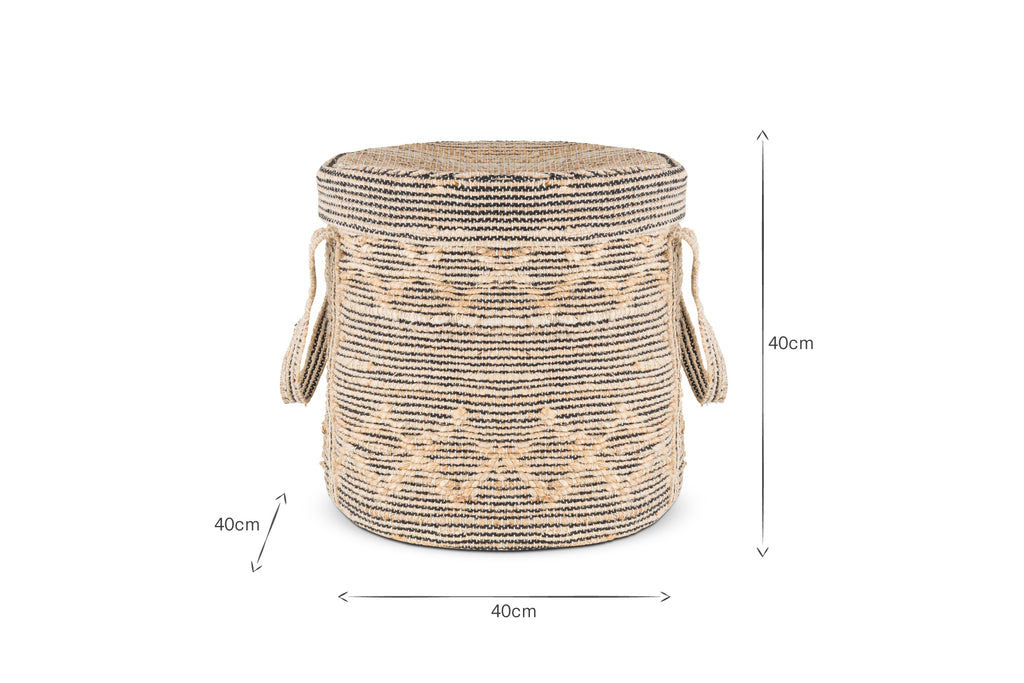 Panier à linge Padla en coton et jute - Noir et naturel