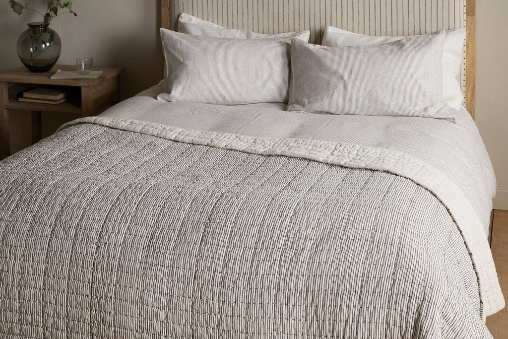 Couette Dipti en coton et lin imprimé à la main - Anthracite