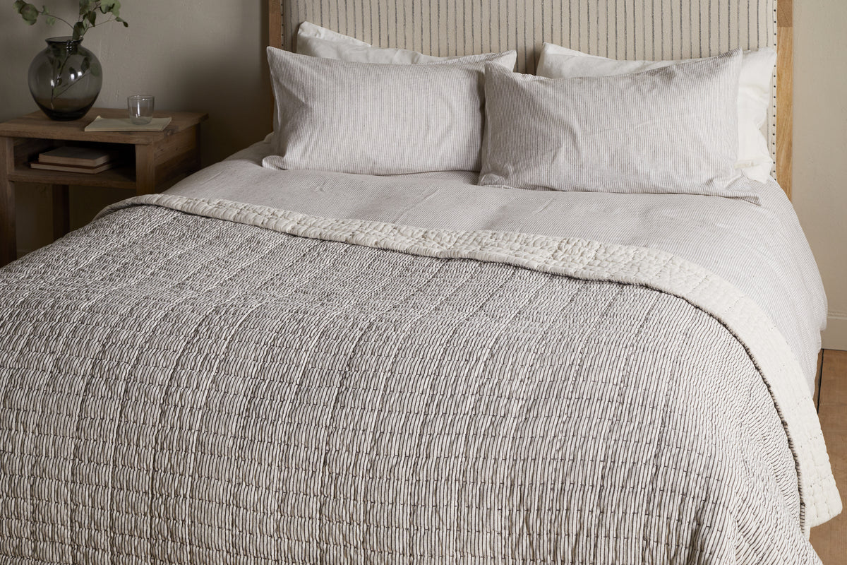 Couette Dipti en coton et lin imprimé à la main - Anthracite