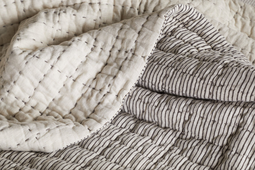 Couette Dipti en coton et lin imprimé à la main - Anthracite