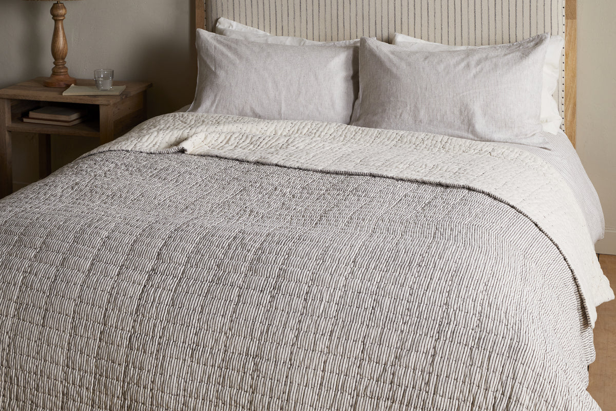 Couette Dipti en coton et lin imprimé à la main - Anthracite