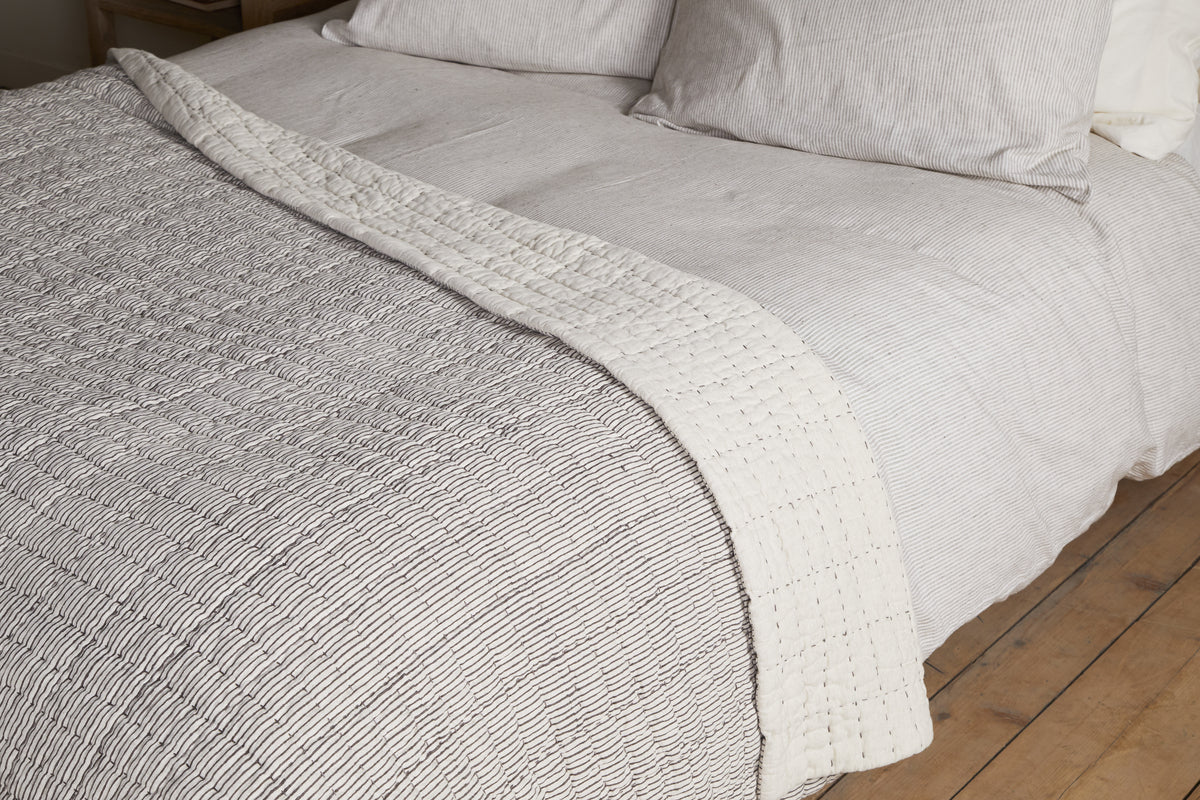 Couette Dipti en coton et lin imprimé à la main - Anthracite