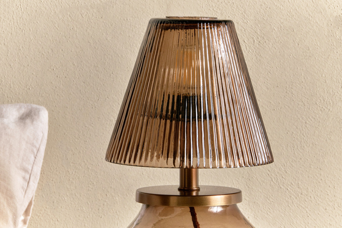 Lampe de table Dimalai en verre recyclé - Brun fumé