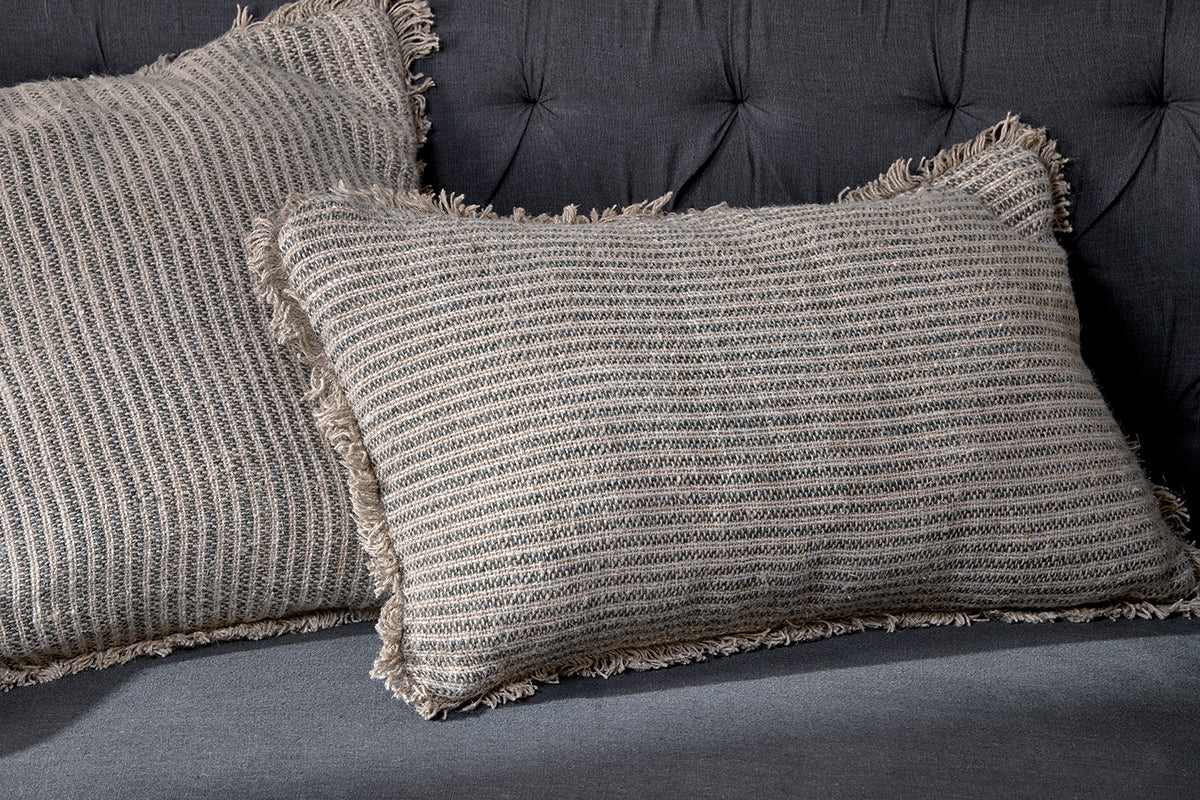Housse de coussin Gili Linen - Vert foncé et naturel