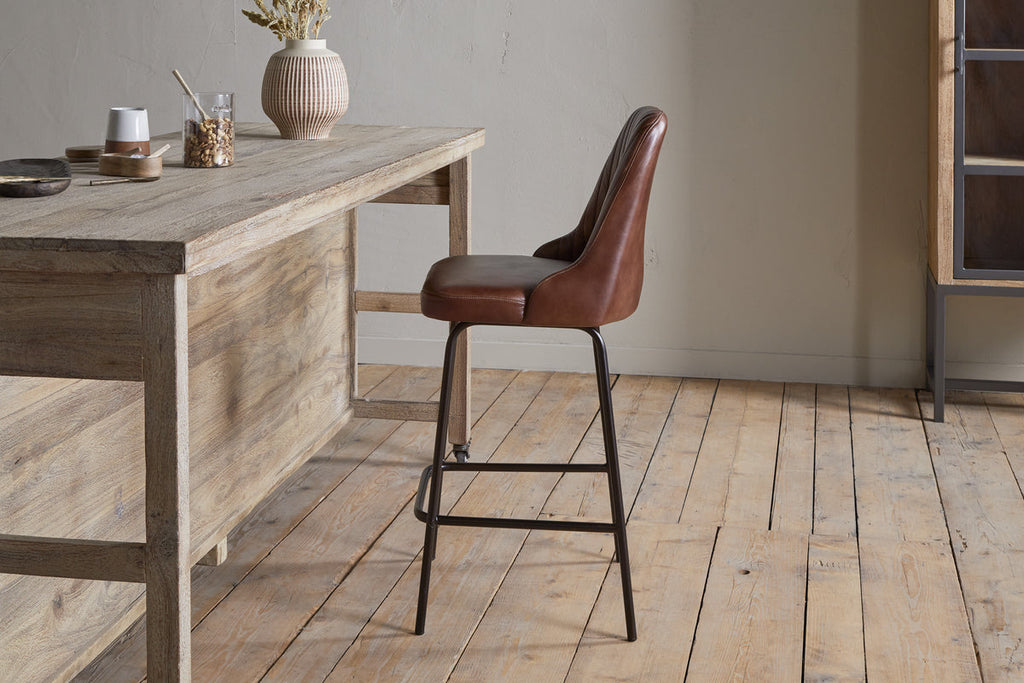 Chaise de comptoir en cuir Harsha - Marron chocolat