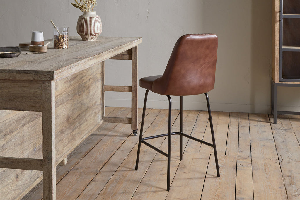 Chaise de comptoir en cuir Harsha - Marron chocolat