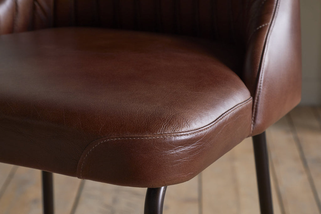 Chaise de comptoir en cuir Harsha - Marron chocolat
