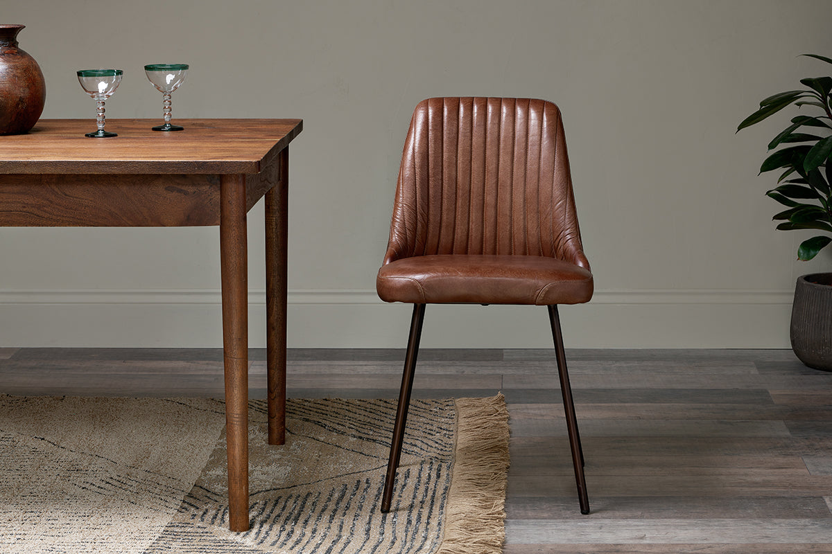Chaise de salle à manger en cuir Harsha - Marron chocolat