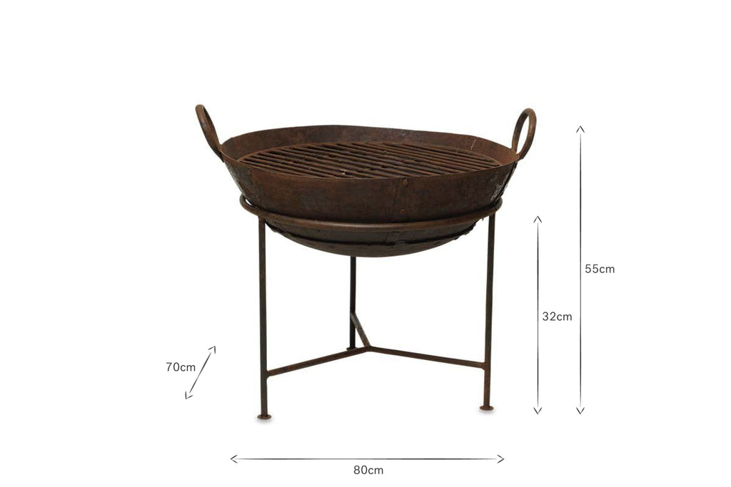 Kadai en fer recyclé avec grille - Moyen