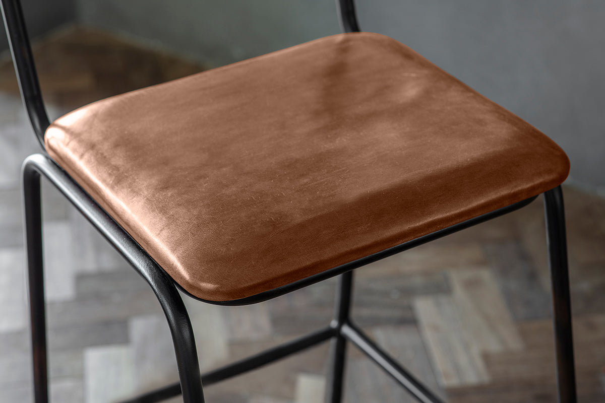 Chaise de comptoir Iswa en cuir et rotin - Beige vieilli