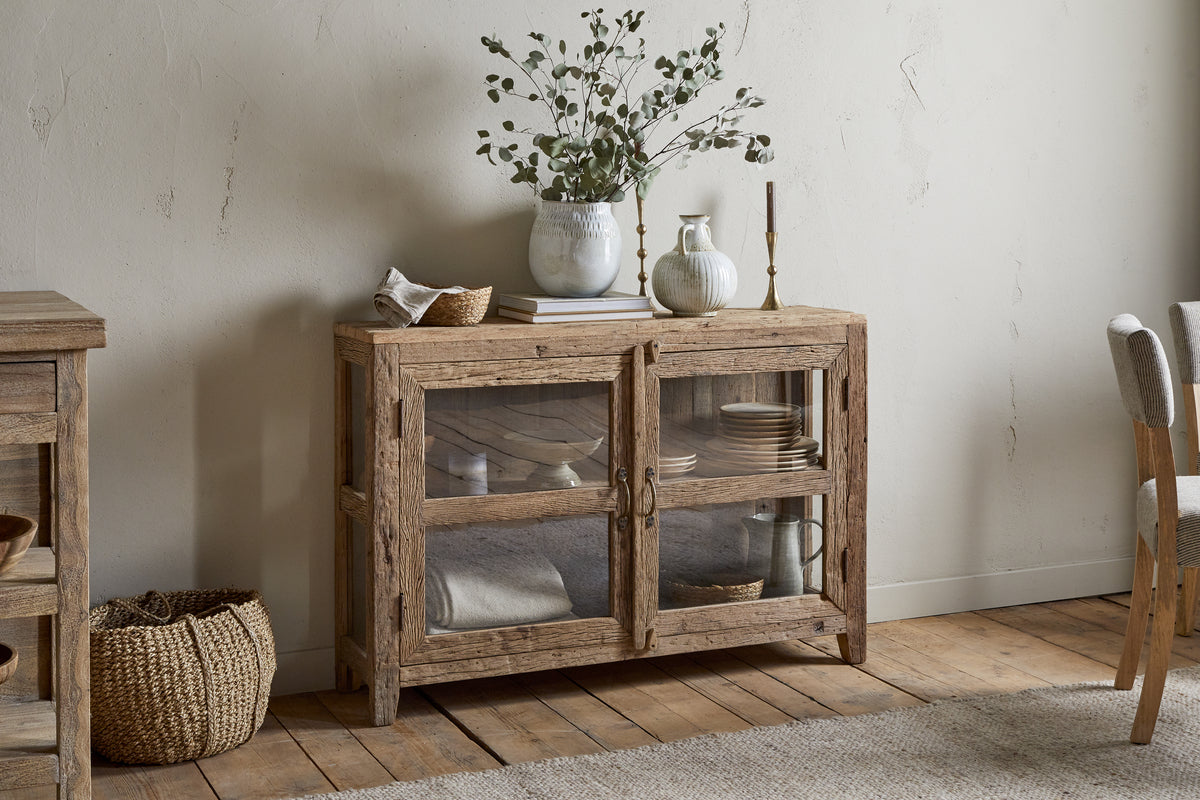 Buffet Ibo en bois et verre recyclés - Naturel