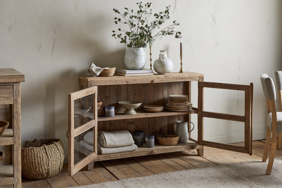 Buffet Ibo en bois et verre recyclés - Naturel