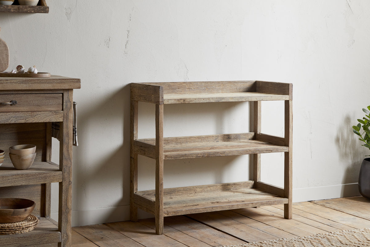 Étagères de garde-manger sur pied en bois de récupération Ibo - Naturel