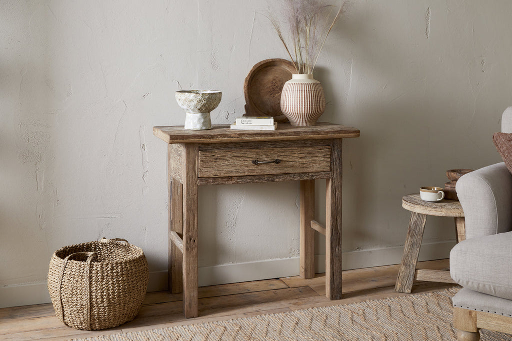 Console Ibo en bois recyclé à 1 tiroir - Naturel