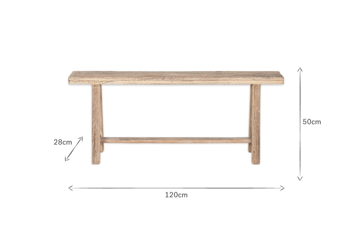 Banc long en bois de récupération Ibo - Naturel