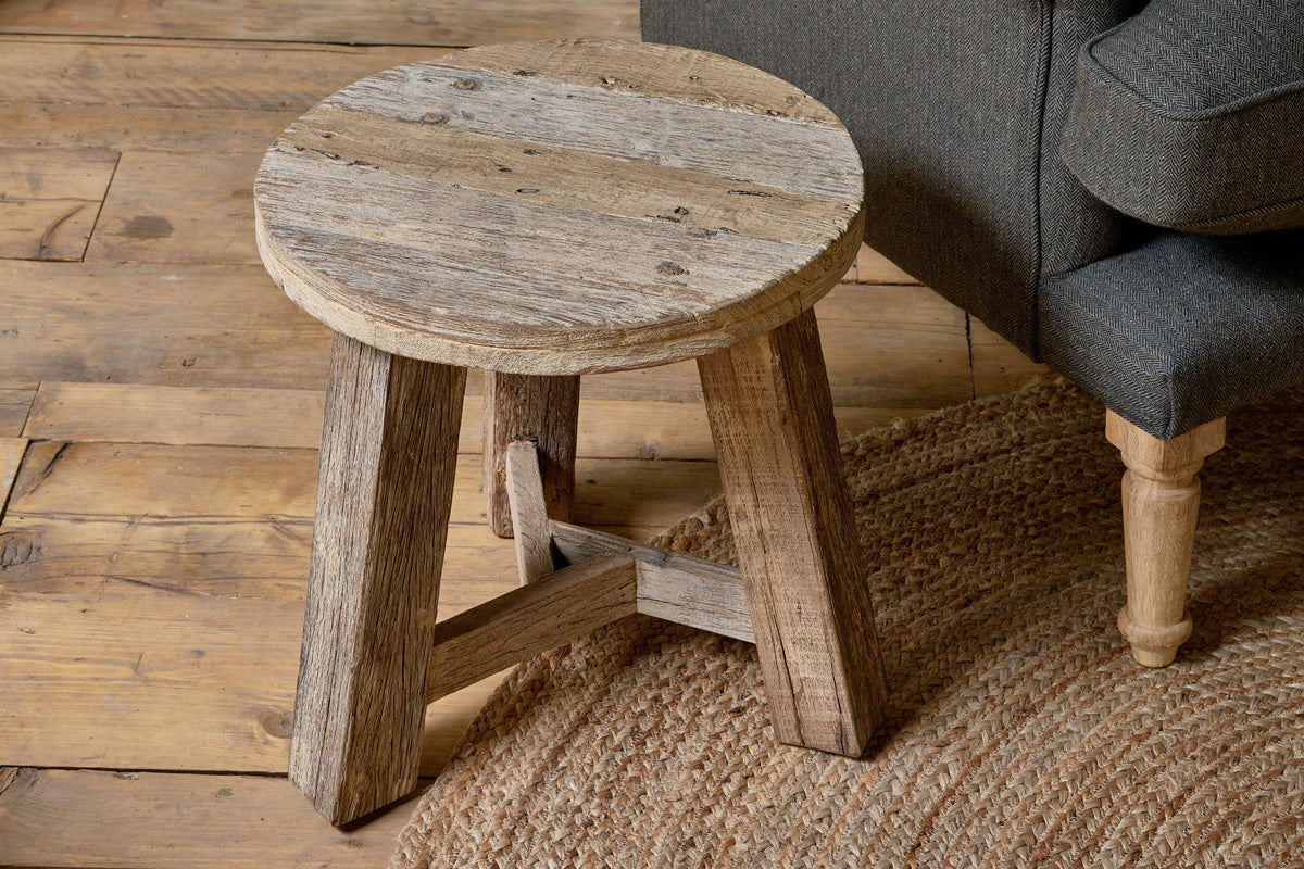 Table d'appoint ronde en bois de récupération Ibo - Naturel