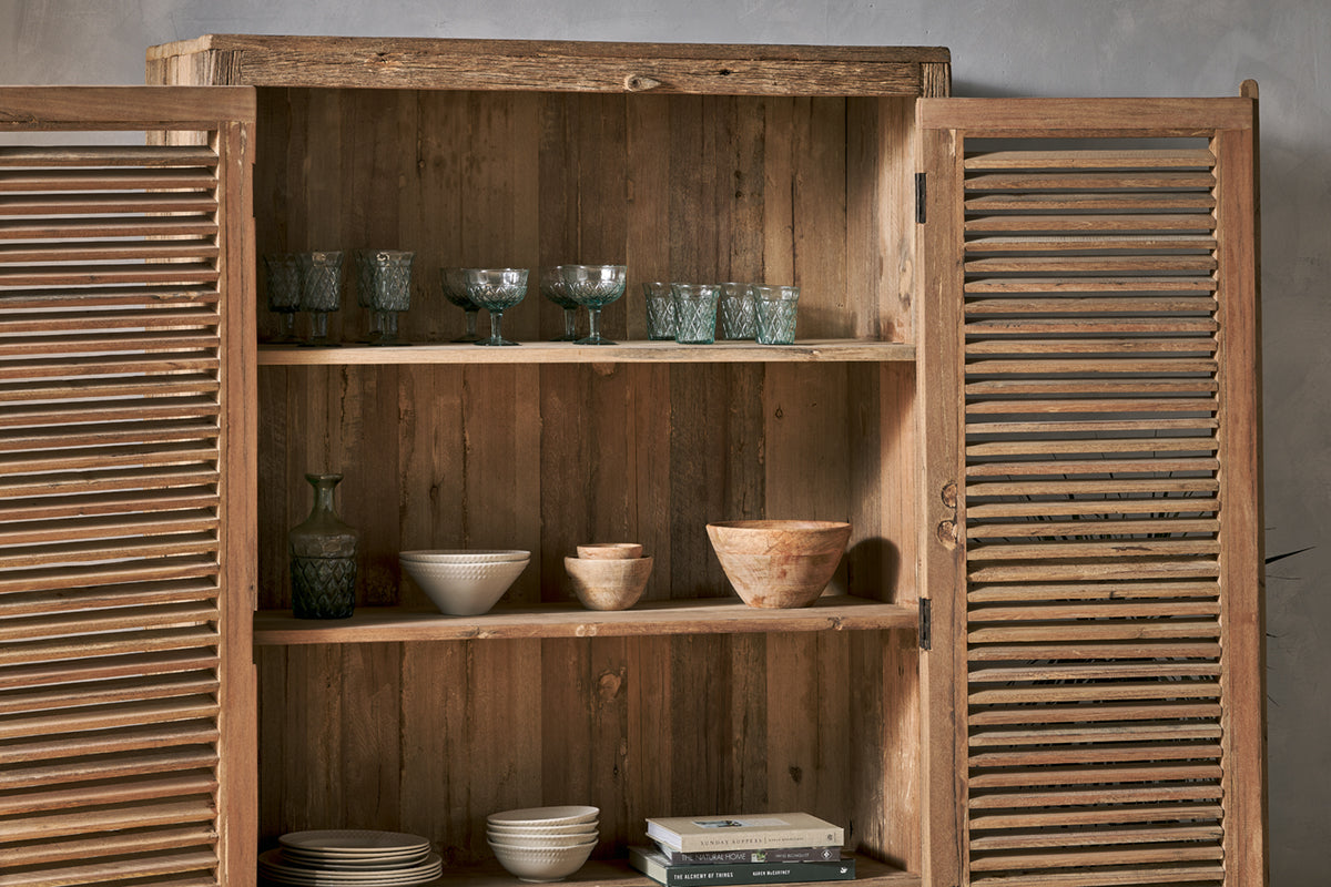 Armoire à lattes en bois recyclé Ibo – Naturel – Grand modèle