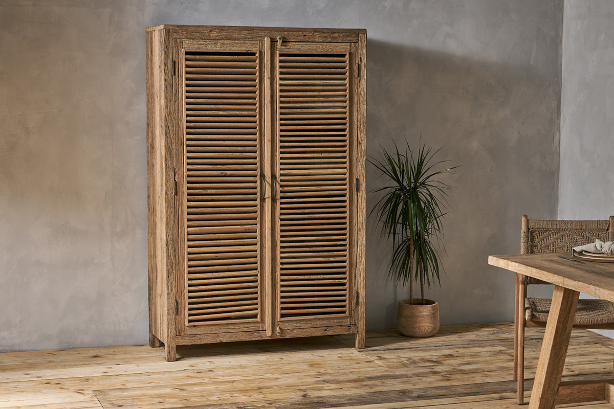 Armoire à lattes en bois recyclé Ibo – Naturel – Grand modèle