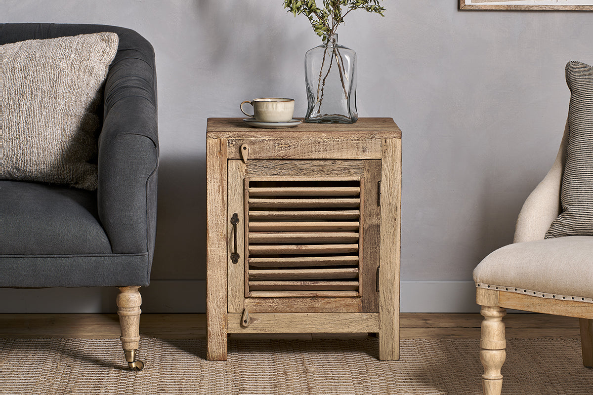 Meuble à lattes en bois recyclé Ibo – Naturel – Petit