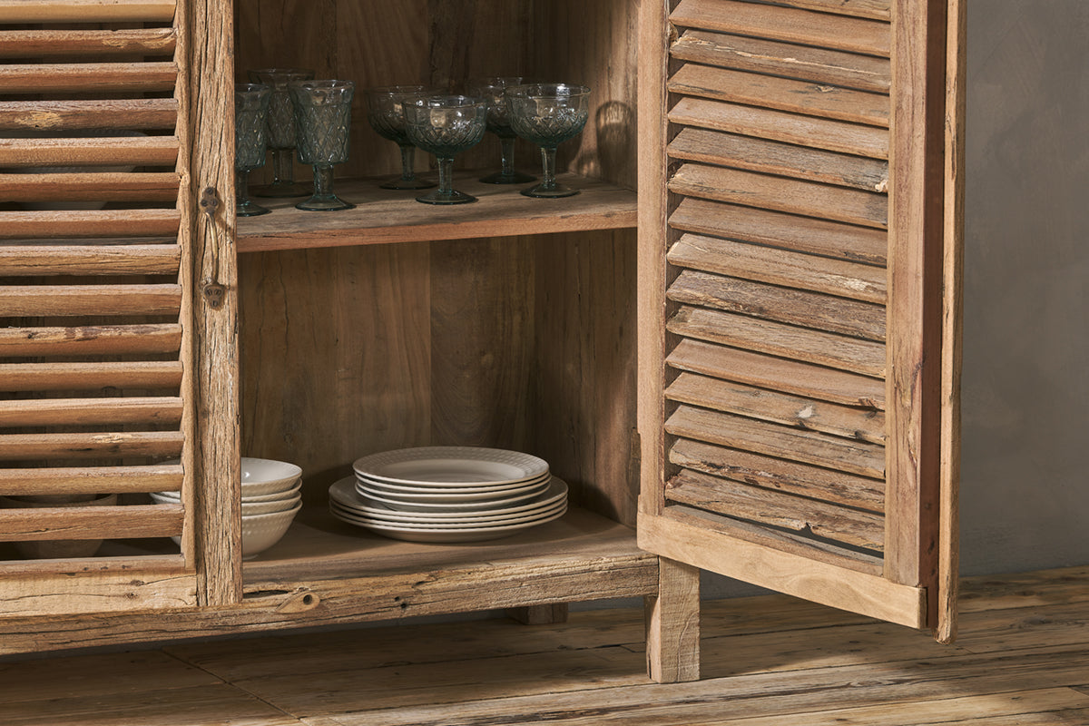 Buffet à lattes en bois recyclé Ibo - Naturel