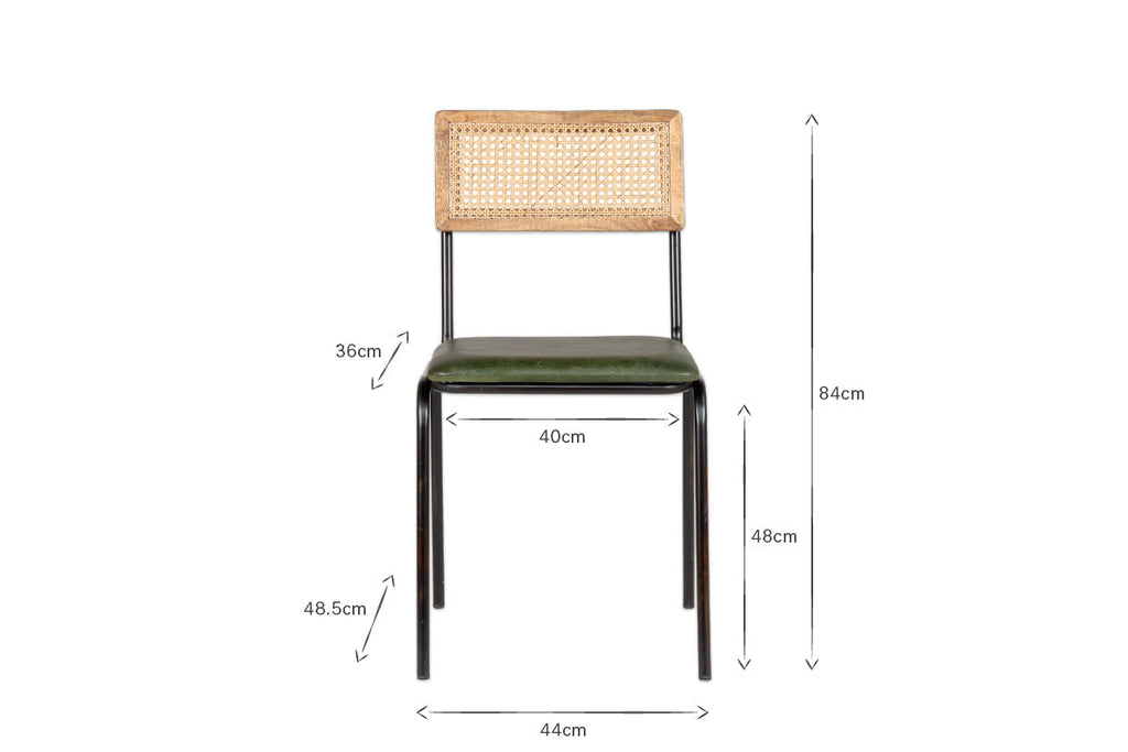 Chaise de salle à manger Iswa en cuir et rotin - Verte