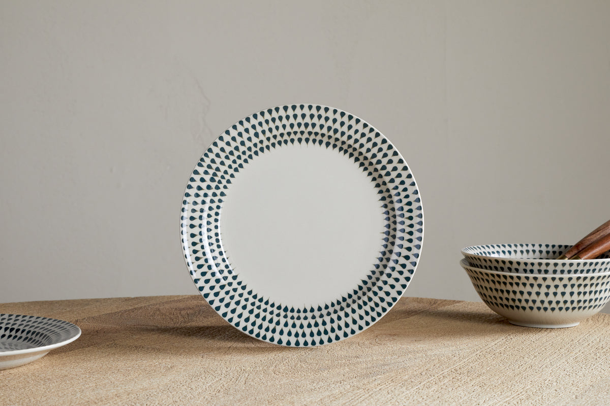 Service de table Juniper Drop - Crème et genévrier (Ensemble de 12 pièces)