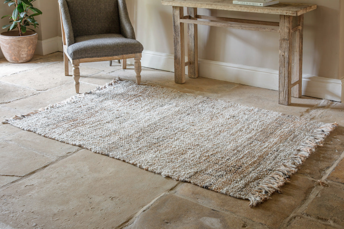 Tapis Khanna en jute et laine - Naturel