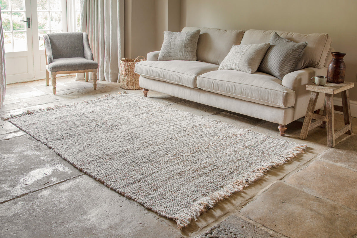 Tapis Khanna en jute et laine - Naturel