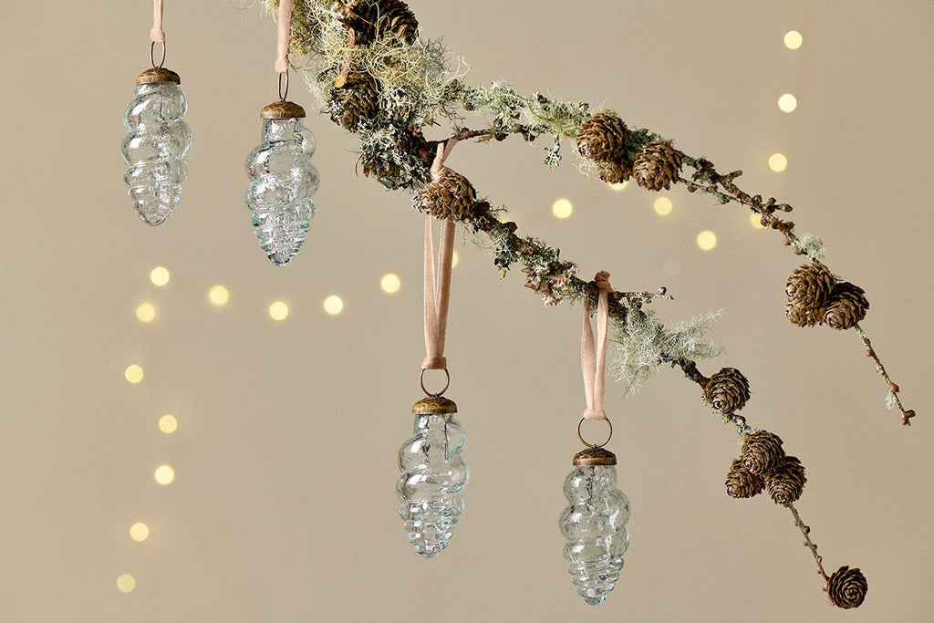 Boules de Noël en coquillage Khol - Transparent Antique - (Lot de 4)