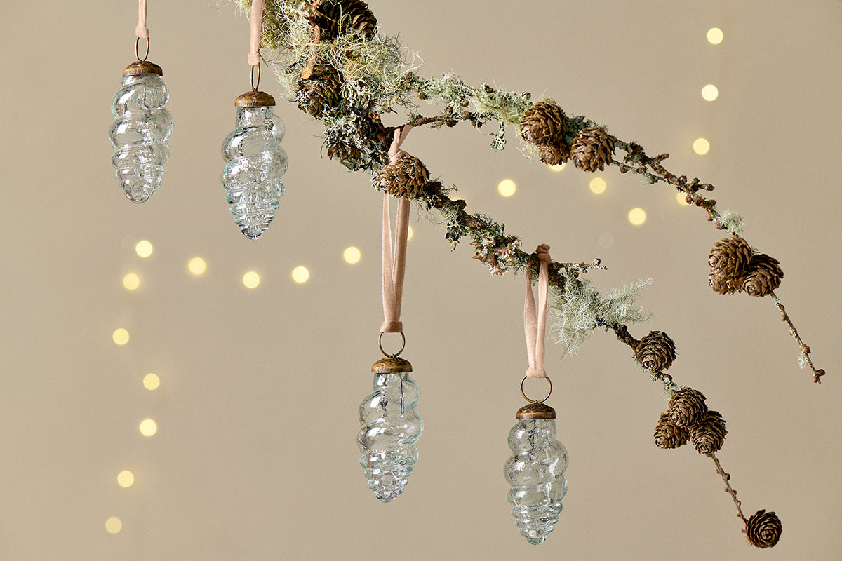 Boules de Noël en coquillage Khol - Transparent Antique - (Lot de 4)