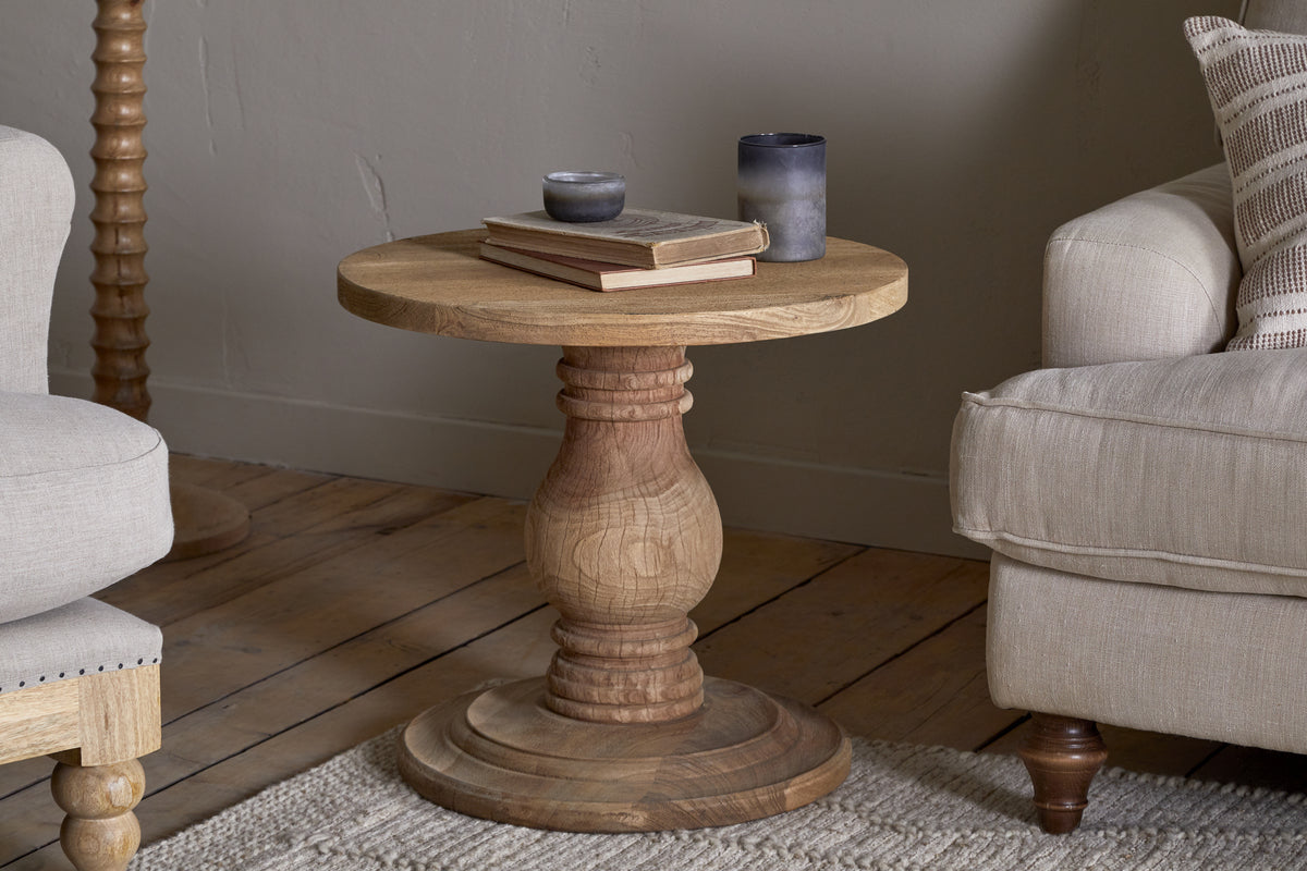 Table d'appoint ronde sculptée Laya - Naturelle