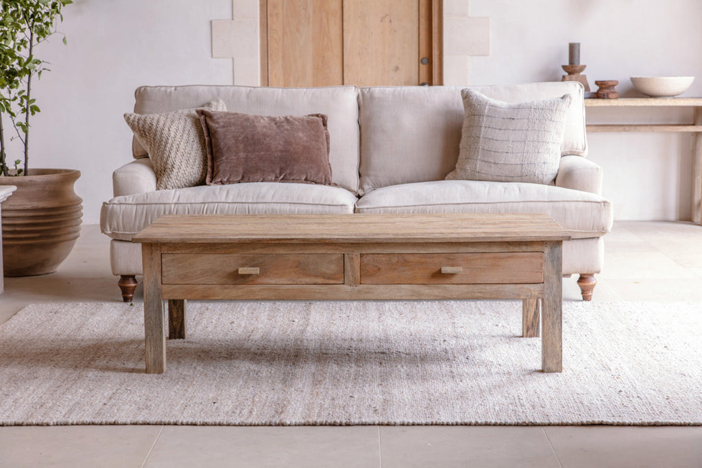 Table basse Laali en bois de manguier rainuré - Naturel