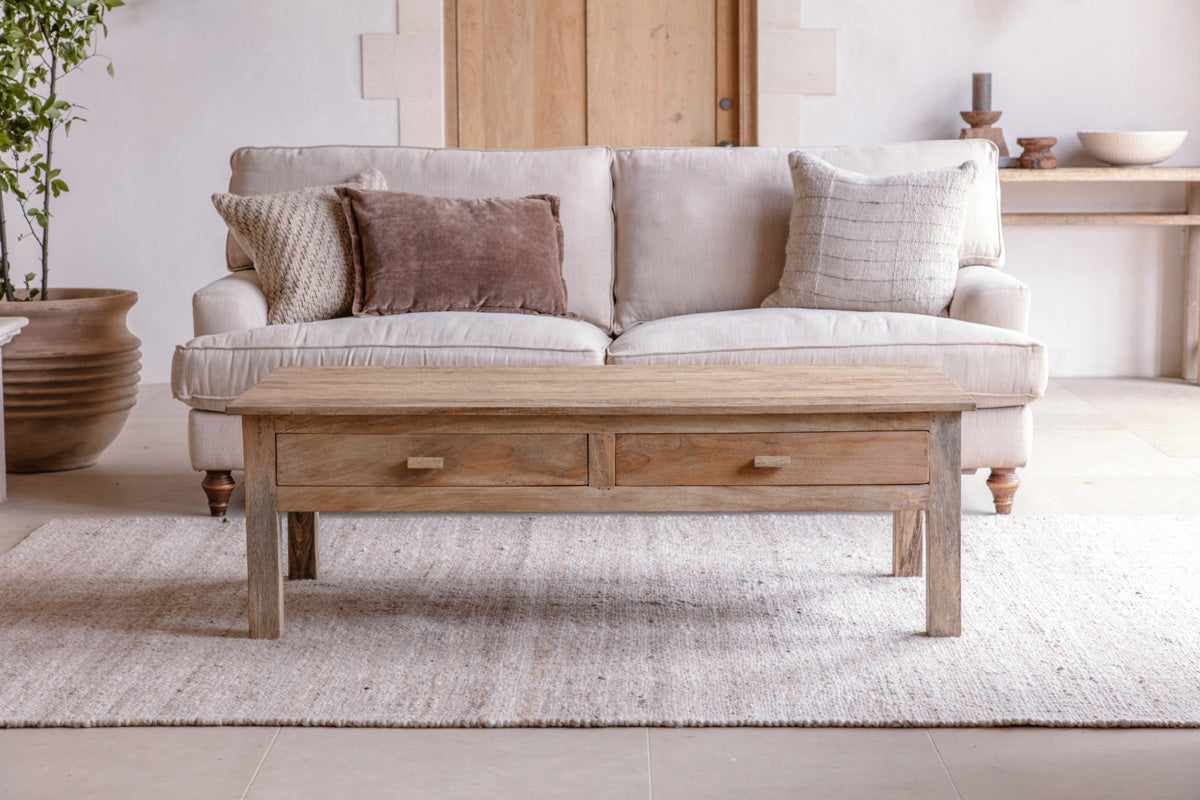 Table basse Laali en bois de manguier rainuré - Naturel
