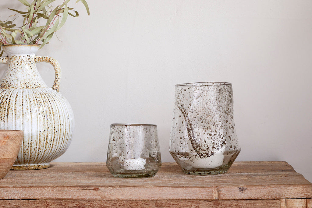 Porte-bougie chauffe-plat en verre recyclé Linora - Transparent