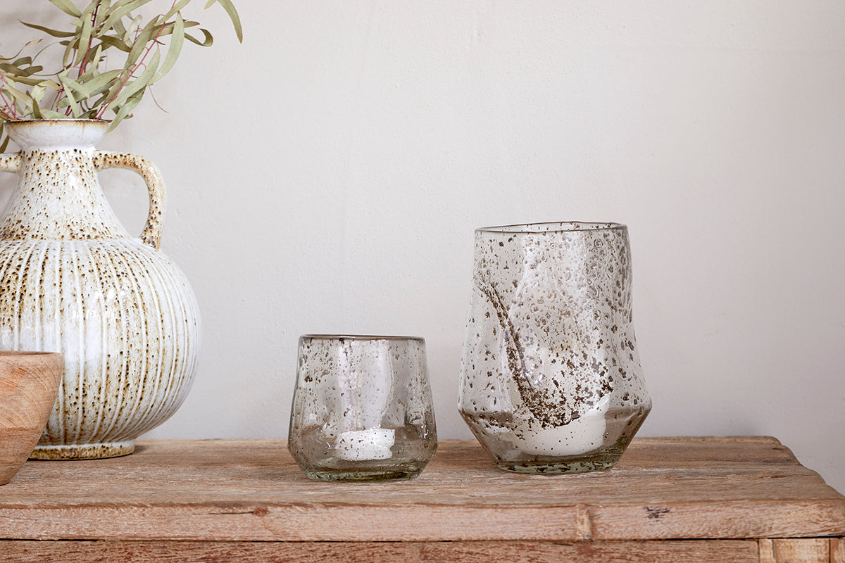 Porte-bougie chauffe-plat en verre recyclé Linora - Transparent