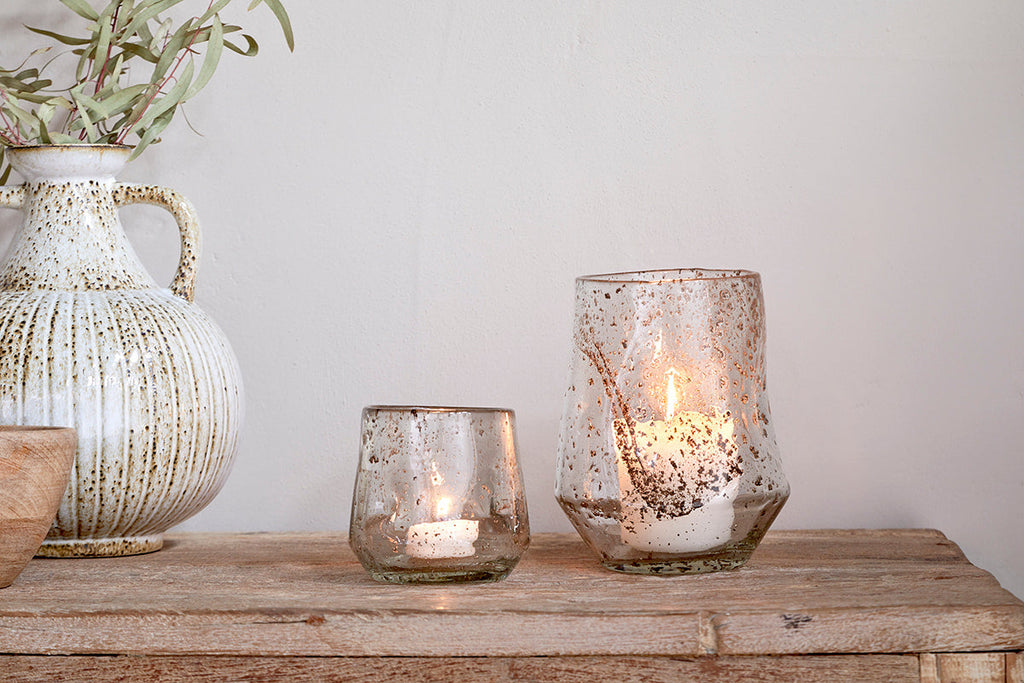 Porte-bougie chauffe-plat en verre recyclé Linora - Transparent