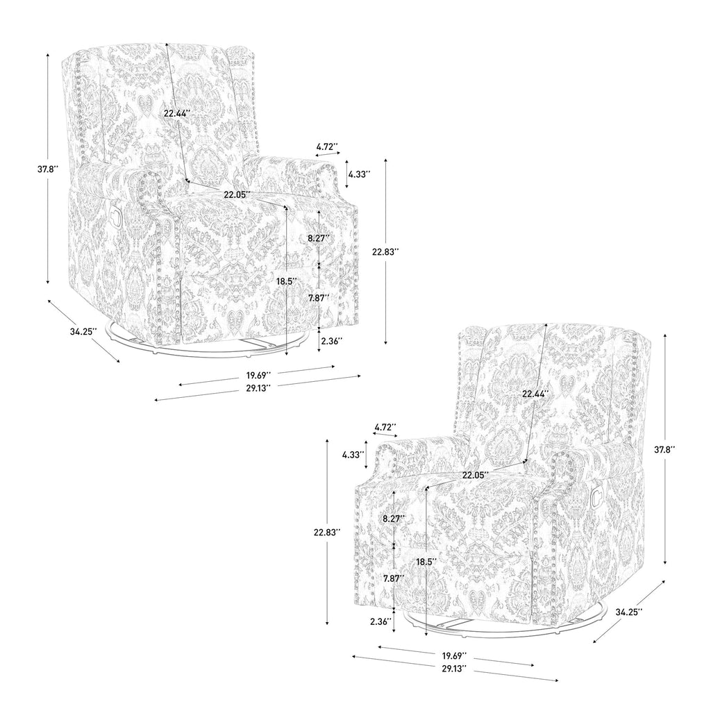 Ensemble de 2 fauteuils inclinables pivotants à bascule de 74 cm (29 po) de largeur, à dossier inclinable manuel.