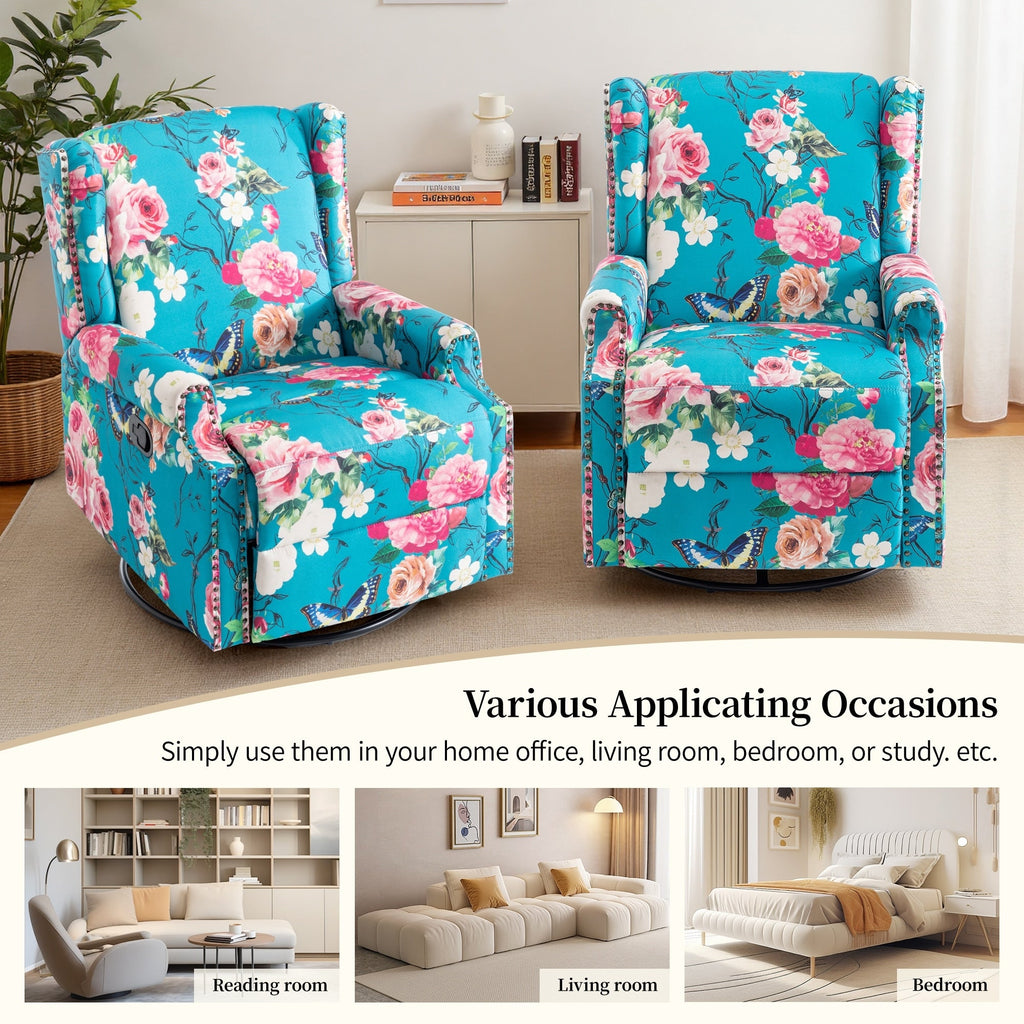 Ensemble de 2 fauteuils inclinables pivotants à bascule de 74 cm (29 po) de largeur, à dossier inclinable manuel.