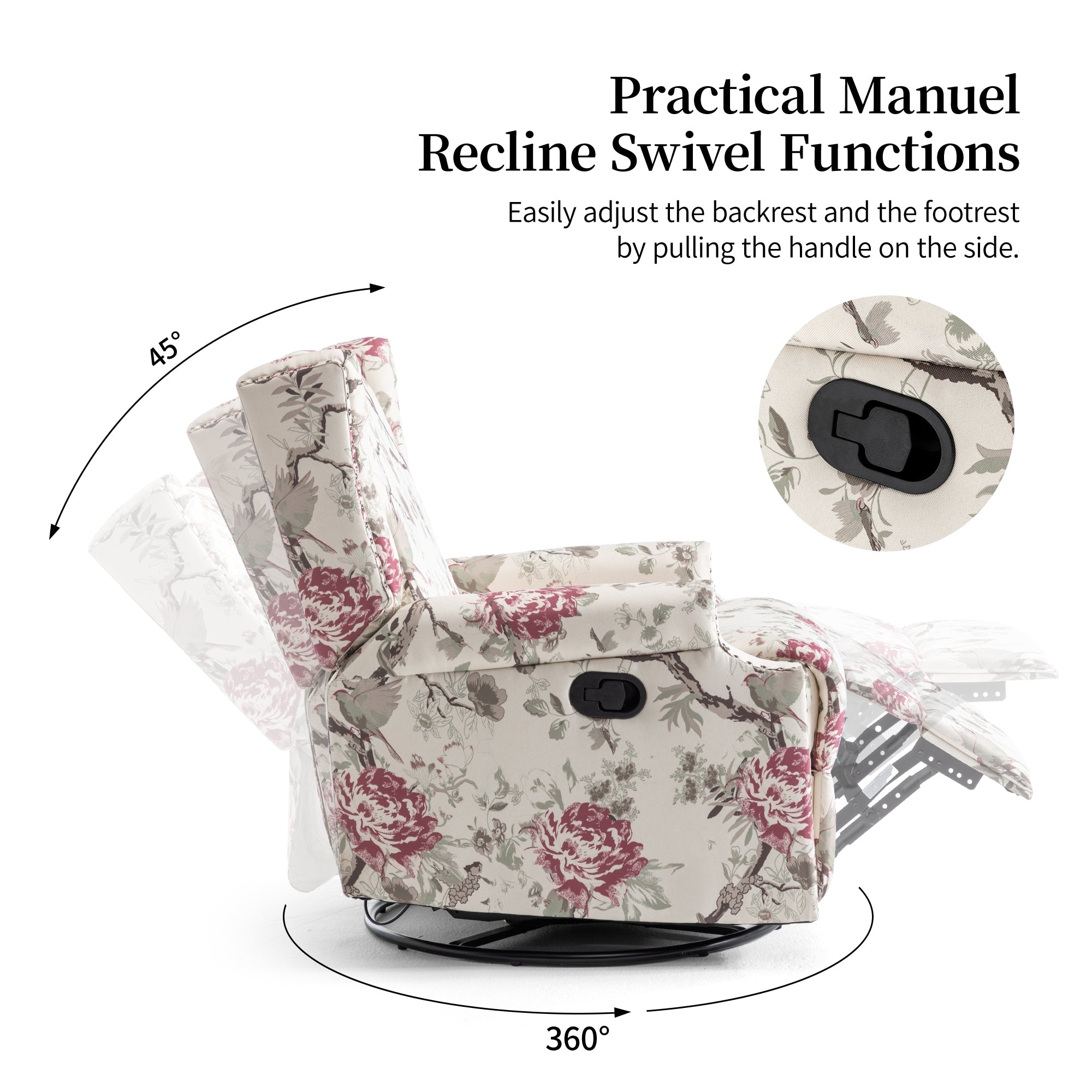 Ensemble de 2 fauteuils inclinables pivotants à bascule de 74 cm (29 po) de largeur, à dossier inclinable manuel.
