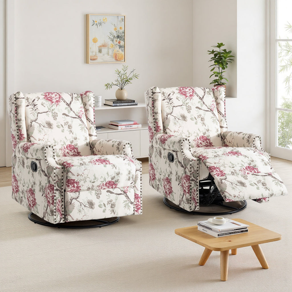 Ensemble de 2 fauteuils inclinables pivotants à bascule de 74 cm (29 po) de largeur, à dossier inclinable manuel.