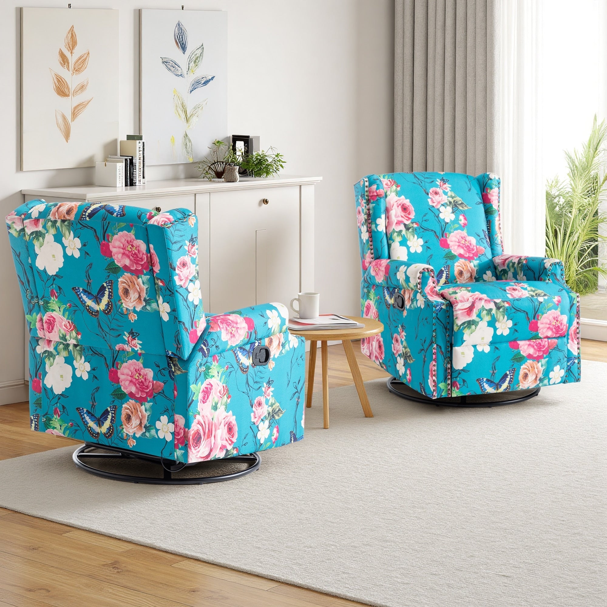 Ensemble de 2 fauteuils inclinables pivotants à bascule de 74 cm (29 po) de largeur, à dossier inclinable manuel.