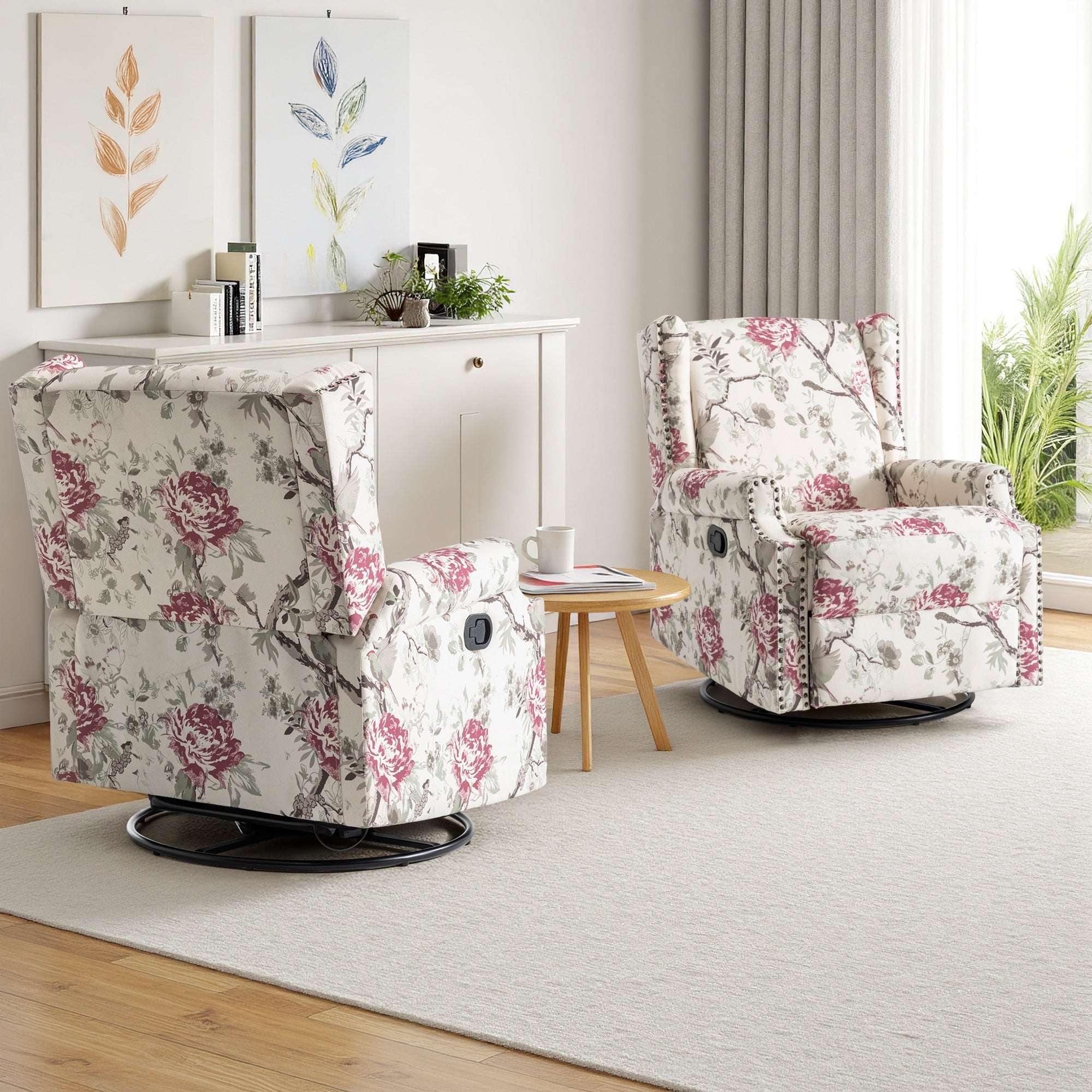 Ensemble de 2 fauteuils inclinables pivotants à bascule de 74 cm (29 po) de largeur, à dossier inclinable manuel.