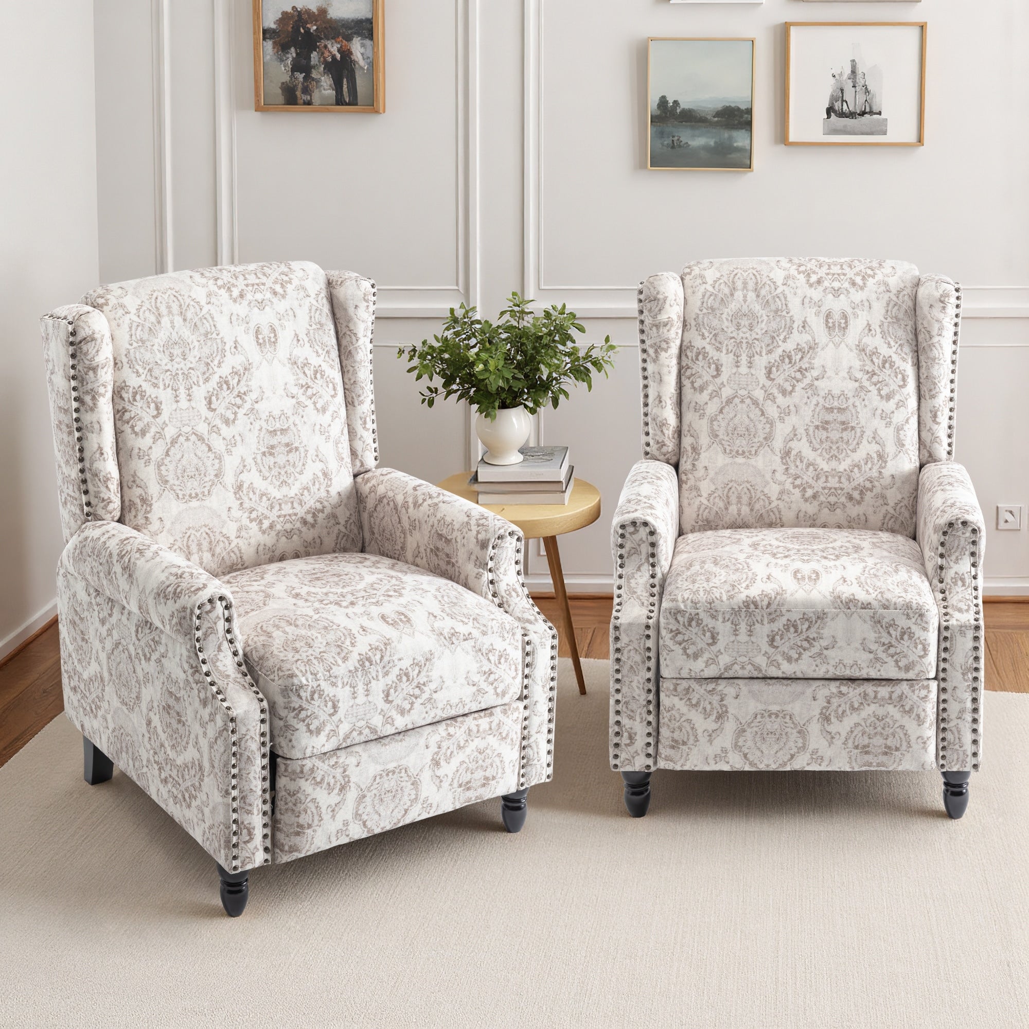 Ensemble de 2 fauteuils inclinables manuels à motif floral vintage de 74 cm de large