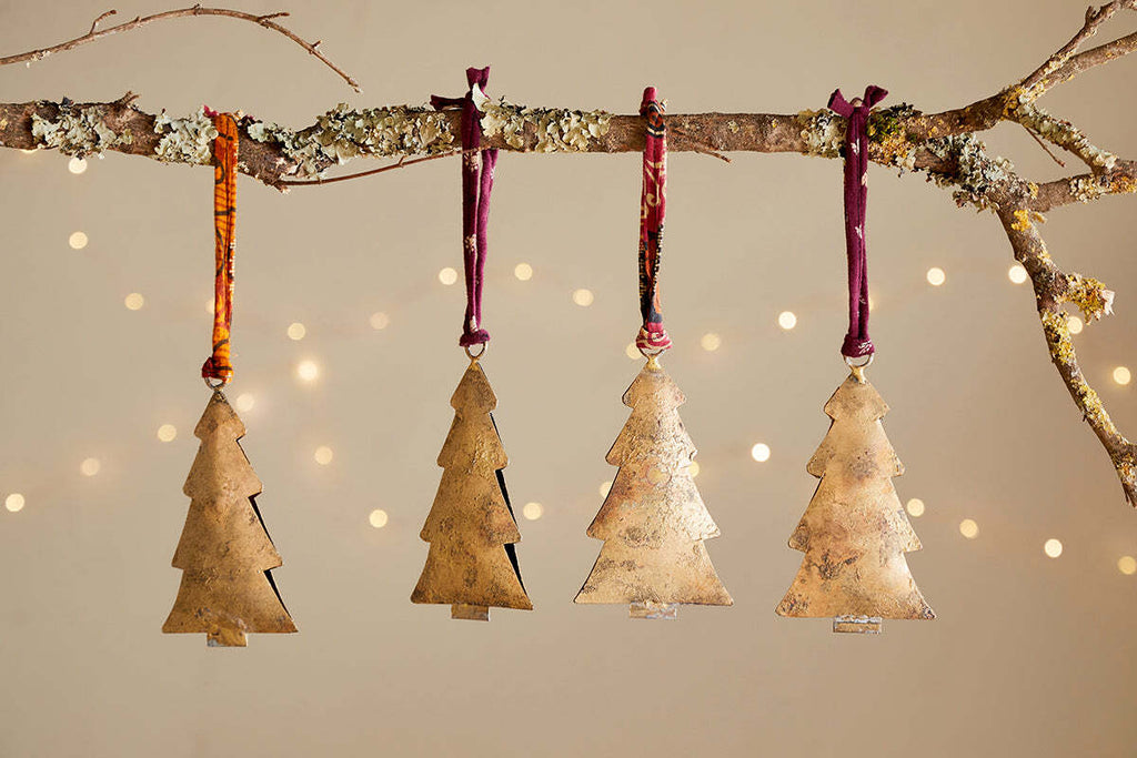 Boules de Noël Mishti - Laiton antique - Grandes (Lot de 4)