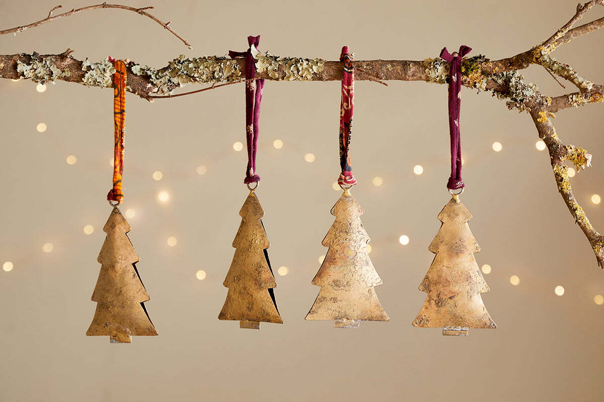 Boules de Noël Mishti - Laiton antique - Grandes (Lot de 4)