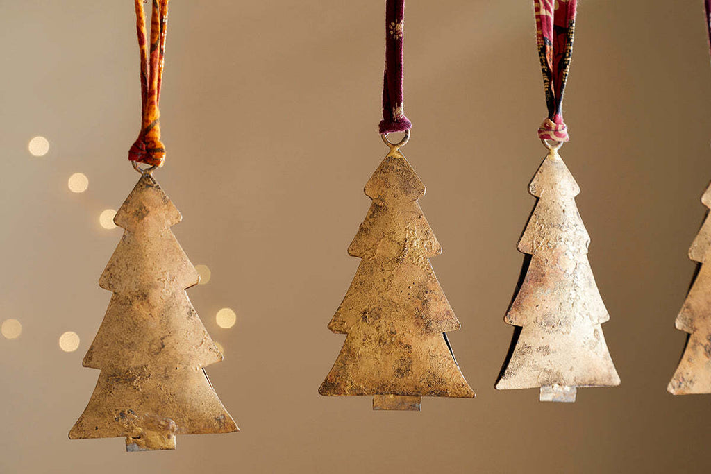 Boules de Noël Mishti - Laiton antique - Grandes (Lot de 4)