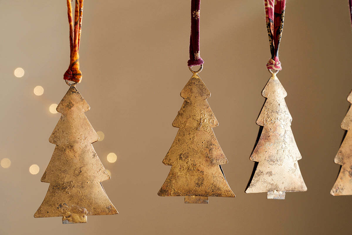 Boules de Noël Mishti - Laiton antique - Grandes (Lot de 4)