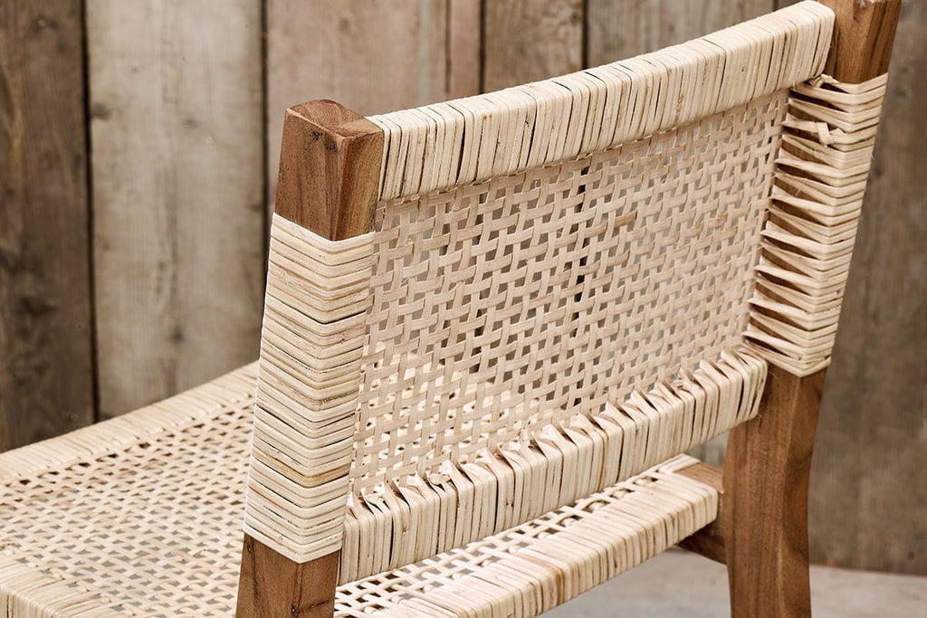 Tabouret de bar Madrisana en acacia et rotin