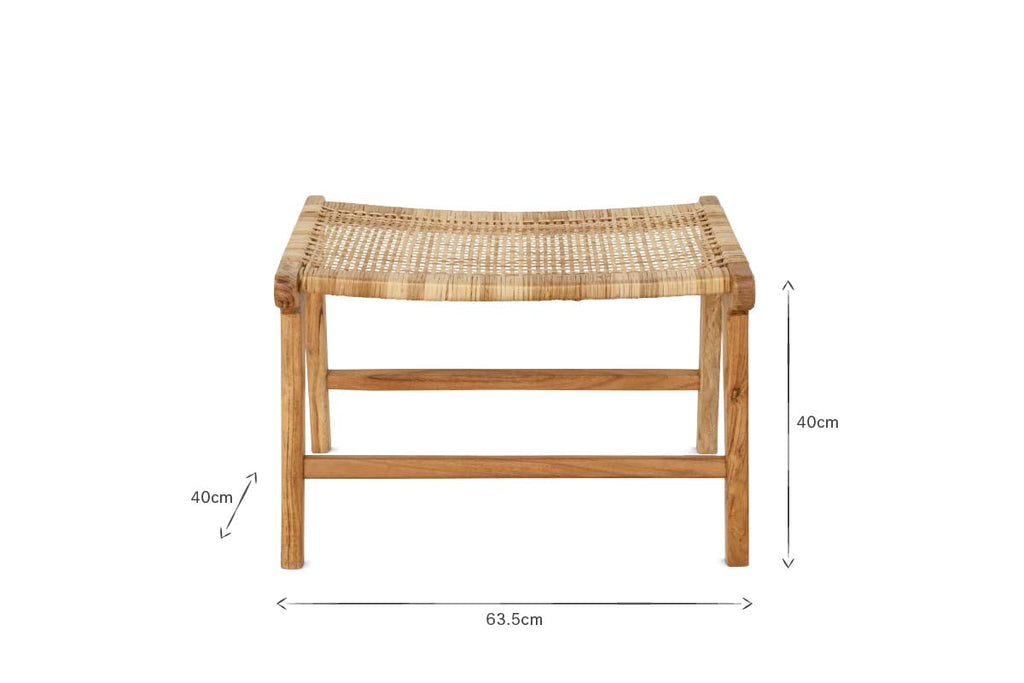 Tabouret Madrisana en acacia et rotin